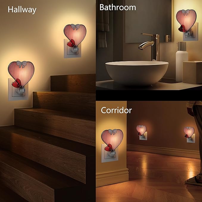 KY&BOSAM Plug in Pink Heart Night Light Stained Glass Nightlight Decorative Wall Night lights with On/Off Switch Come with 7 Watt Bulb Mother`s Christmas Valentine`s Holiday Spring & Winter Home Decor - Che Cose Belle