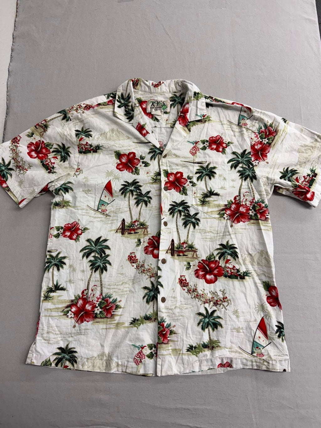 Ky's Men Hawaiian Shirt Surfing Santa Made in Hawaii Shirt L - Che Cose Belle