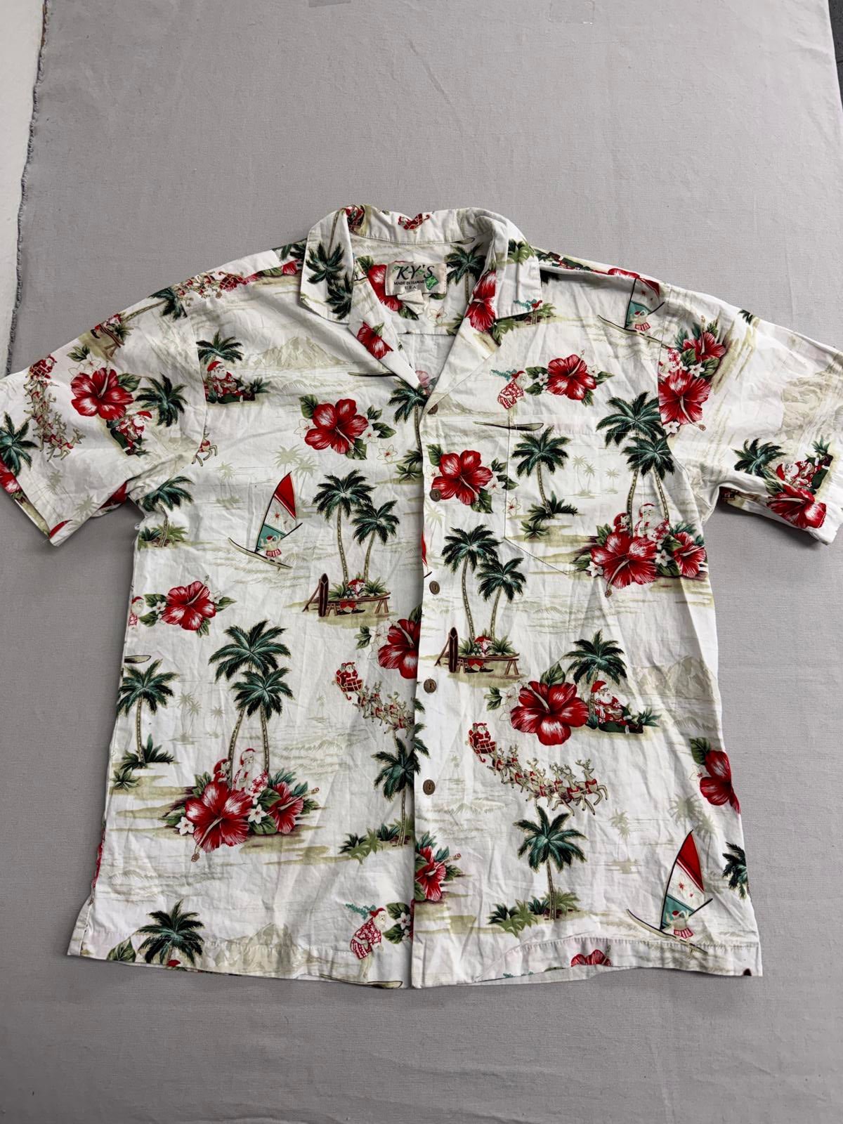 Ky's Men Hawaiian Shirt Surfing Santa Made in Hawaii Shirt L - Che Cose Belle