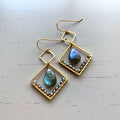 Labradorite Gold Geometric Earrings - Che Cose Belle