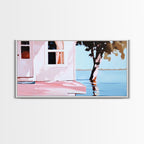Lake House, Nature Reflection, Peaceful Retreat, Summer Serenity, Framed Canvas Print, Living Room Wall Art, Rustic Home Decor, Pastel - Che Cose Belle