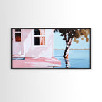 Lake House, Nature Reflection, Peaceful Retreat, Summer Serenity, Framed Canvas Print, Living Room Wall Art, Rustic Home Decor, Pastel - Che Cose Belle