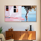 Lake House, Nature Reflection, Peaceful Retreat, Summer Serenity, Framed Canvas Print, Living Room Wall Art, Rustic Home Decor, Pastel - Che Cose Belle