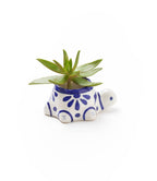 Lalita Baby Turtle Mini Succulent Planter - White, Blue Hand Painted - Che Cose Belle
