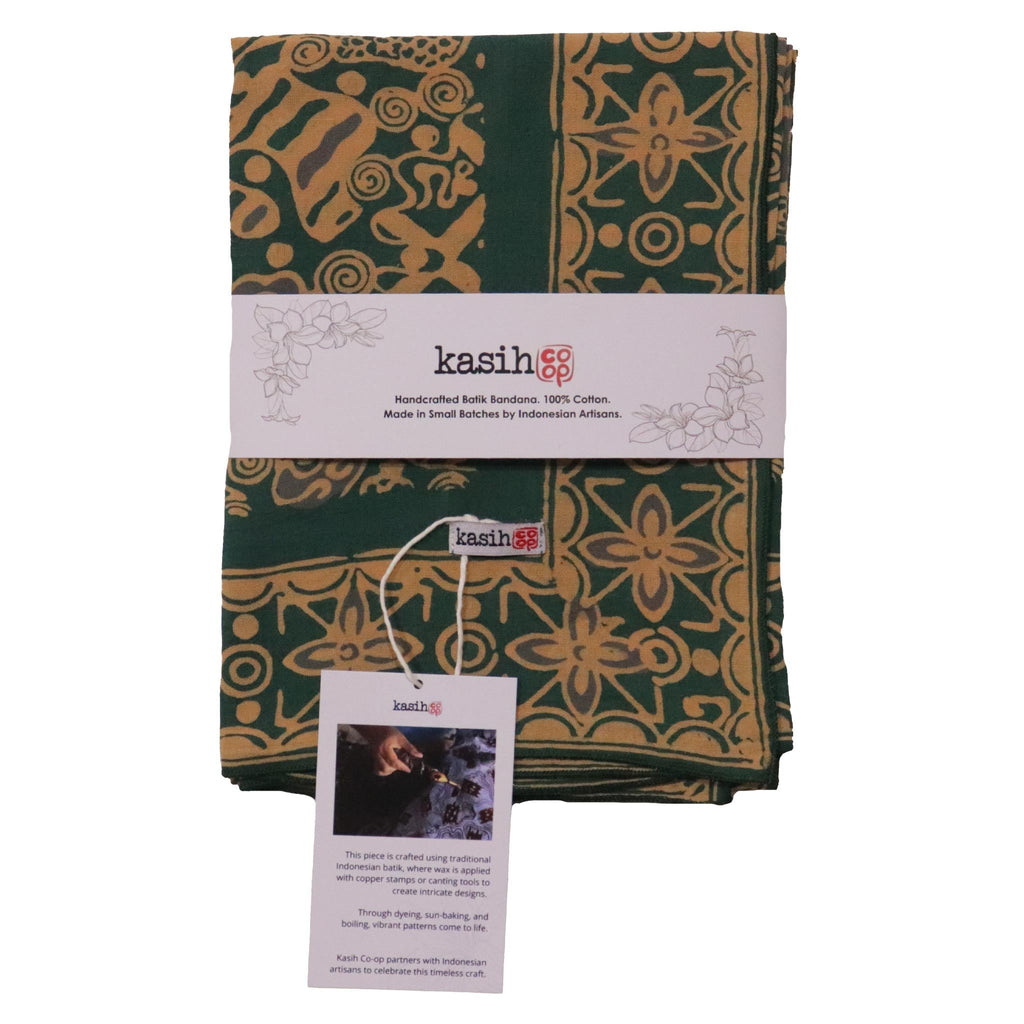 Large 39" Hand Dyed Batik Bandana, 100% Soft Cotton, Abstract Flowers, Teal, Patina Blue - Che Cose Belle