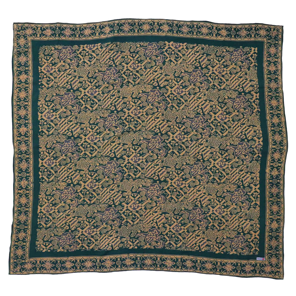 Large 39" Hand Dyed Batik Bandana, 100% Soft Cotton, Abstract Flowers, Teal, Patina Blue - Che Cose Belle