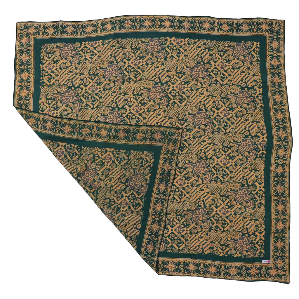 Large 39" Hand Dyed Batik Bandana, 100% Soft Cotton, Abstract Flowers, Teal, Patina Blue - Che Cose Belle