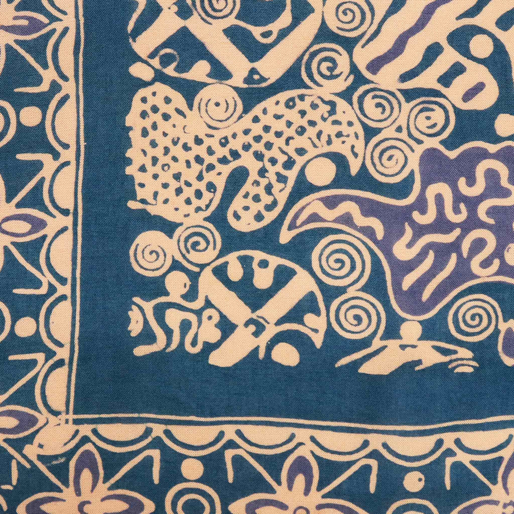 Large 39" Hand Dyed Batik Bandana, 100% Soft Cotton, Abstract Flowers, Teal, Patina Blue - Che Cose Belle