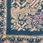 Large 39" Hand Dyed Batik Bandana, 100% Soft Cotton, Abstract Flowers, Teal, Patina Blue - Che Cose Belle