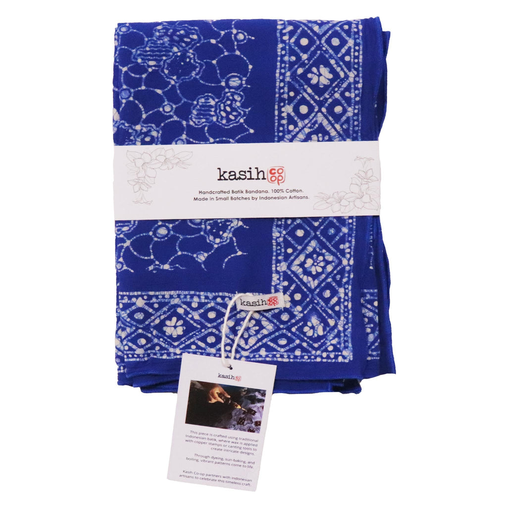 Large 39" Hand Dyed Batik Bandana, 100% Soft Cotton, Boulder, Blue - Che Cose Belle