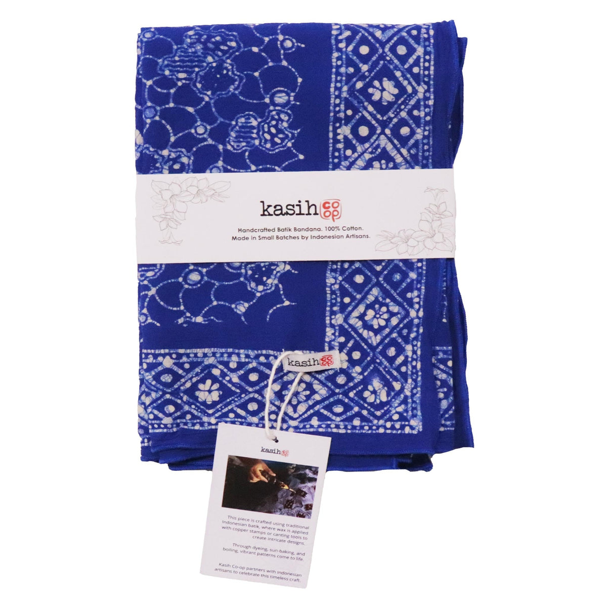 Large 39" Hand Dyed Batik Bandana, 100% Soft Cotton, Boulder, Blue - Che Cose Belle