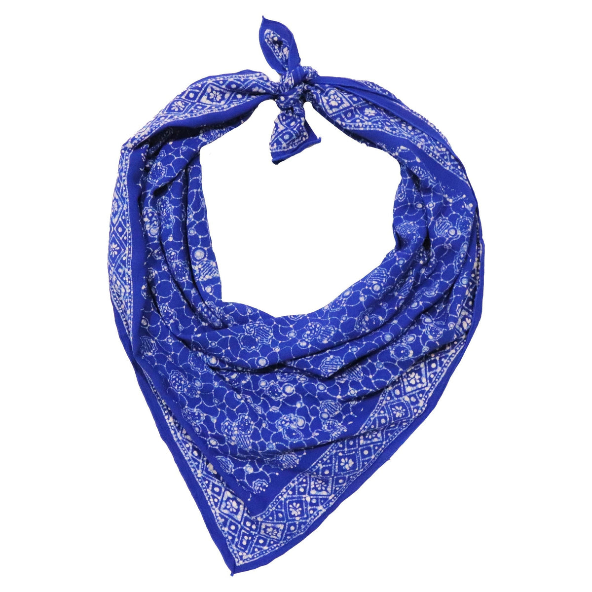 Large 39" Hand Dyed Batik Bandana, 100% Soft Cotton, Boulder, Blue - Che Cose Belle
