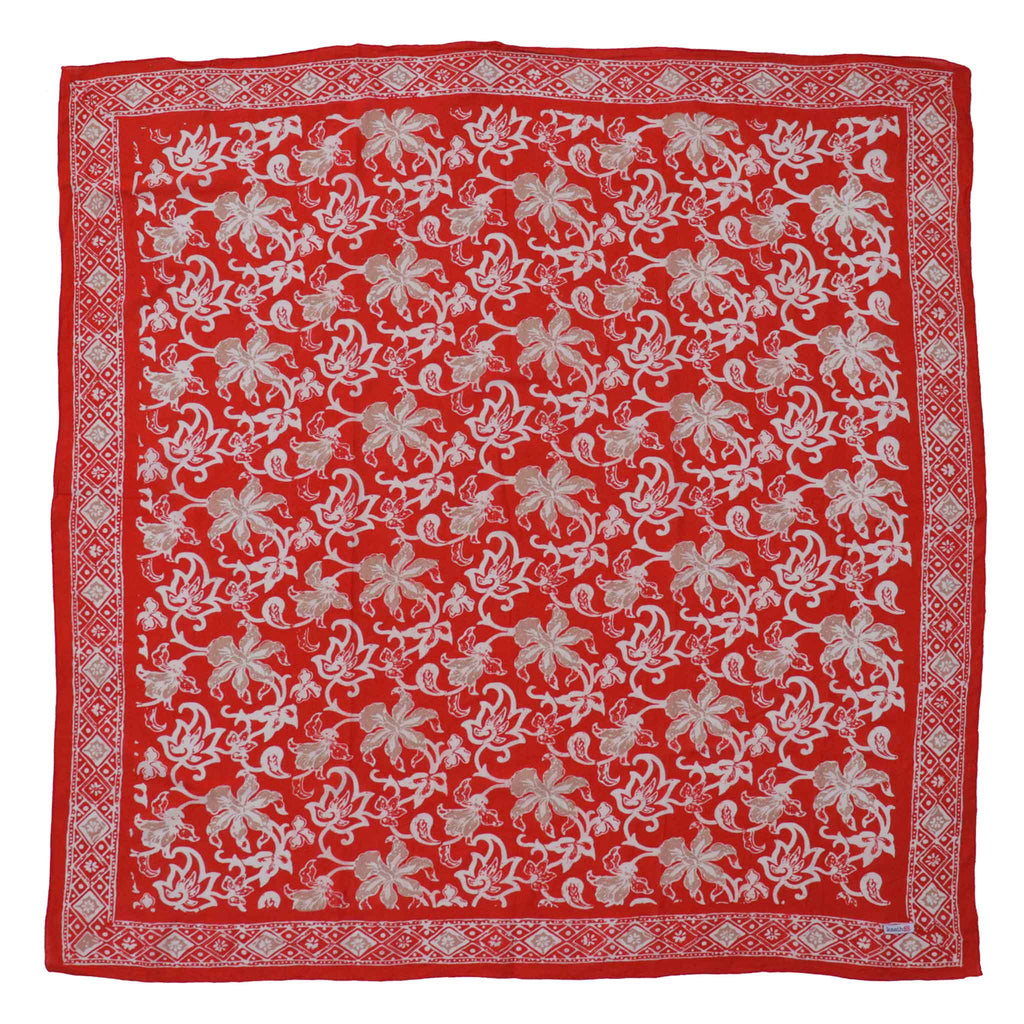 Large 39" Hand Dyed Batik Bandana, 100% Soft Cotton, Fiery Flora - Che Cose Belle