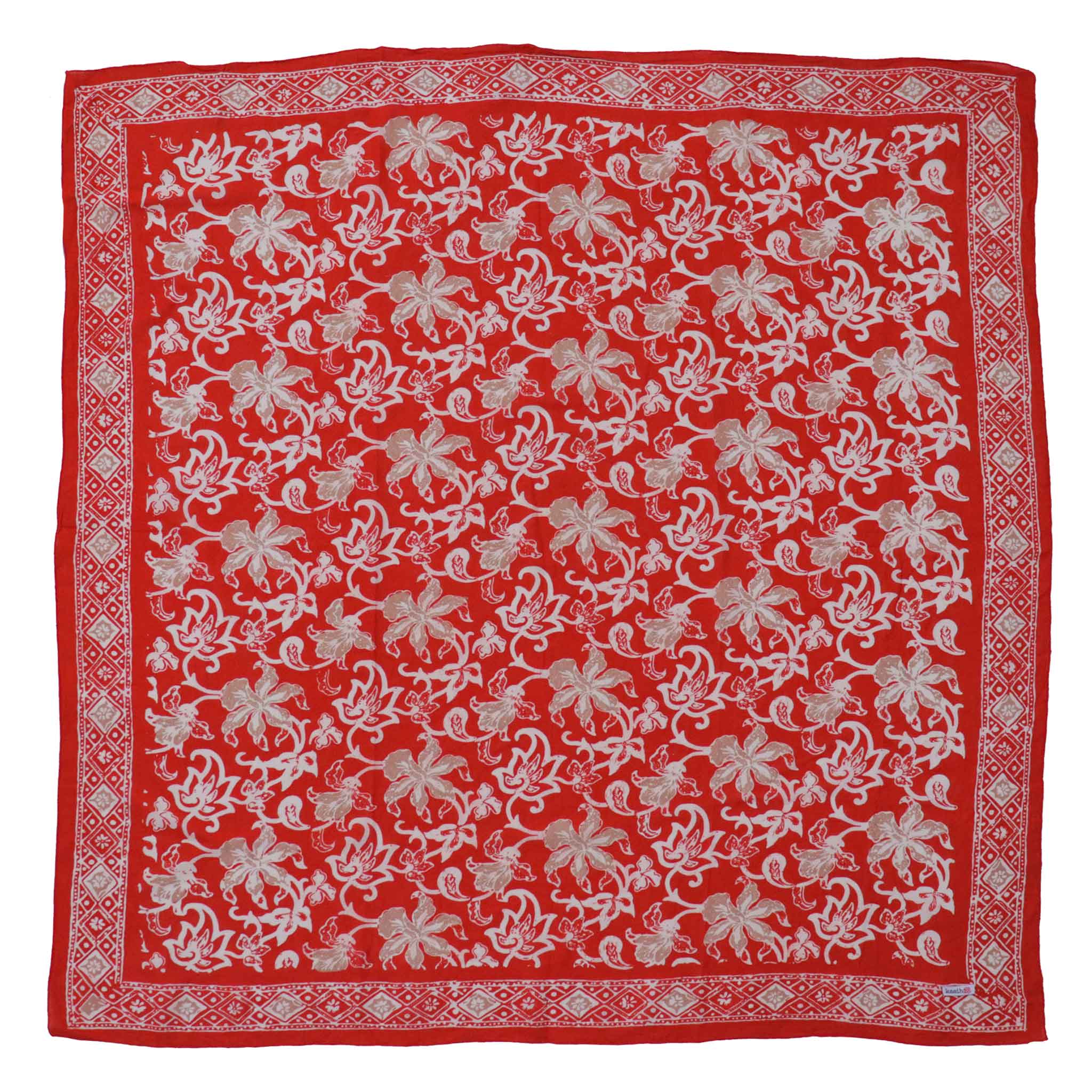 Large 39" Hand Dyed Batik Bandana, 100% Soft Cotton, Fiery Flora - Che Cose Belle