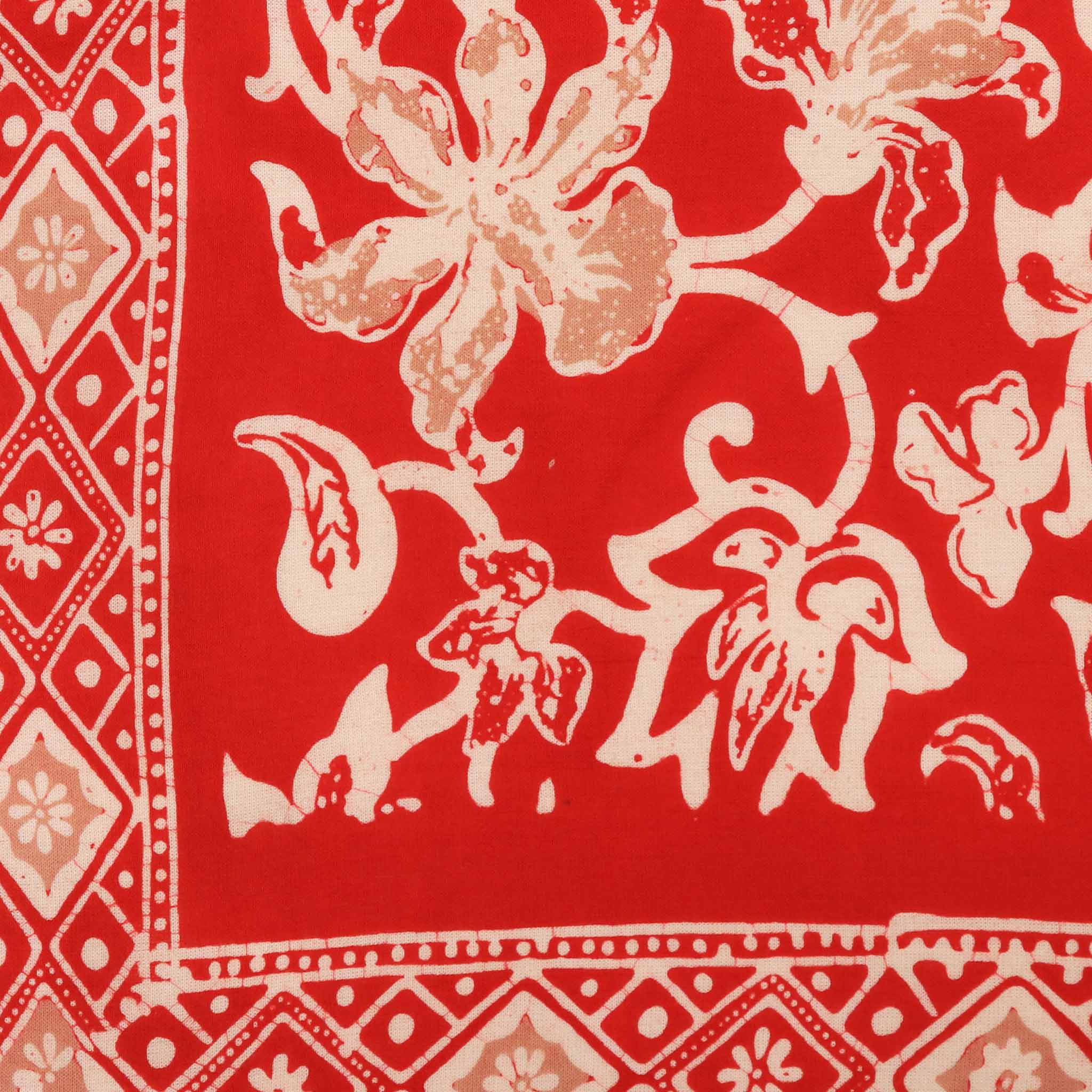 Large 39" Hand Dyed Batik Bandana, 100% Soft Cotton, Fiery Flora - Che Cose Belle