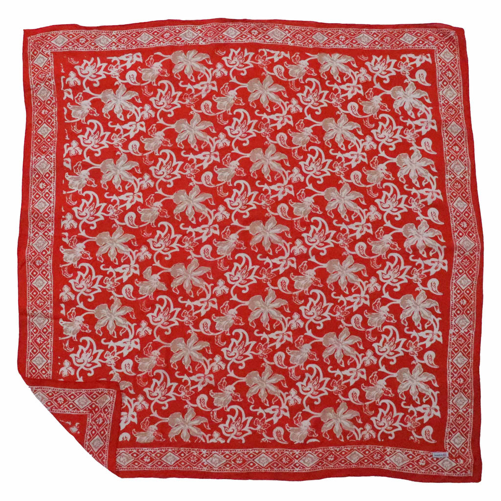 Large 39" Hand Dyed Batik Bandana, 100% Soft Cotton, Fiery Flora - Che Cose Belle