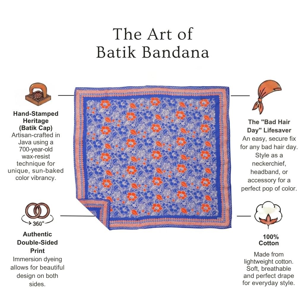 Large 39" Hand Dyed Batik Bandana, 100% Soft Cotton, Sunset Sky - Che Cose Belle