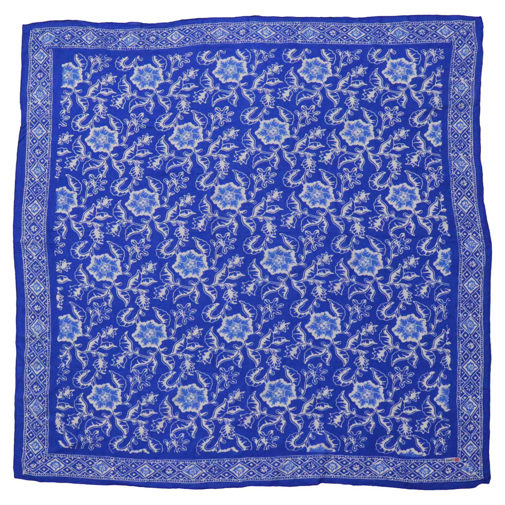Large 39" Hand Dyed Batik Bandana, Blue Tendril, 100% Cotton - Che Cose Belle
