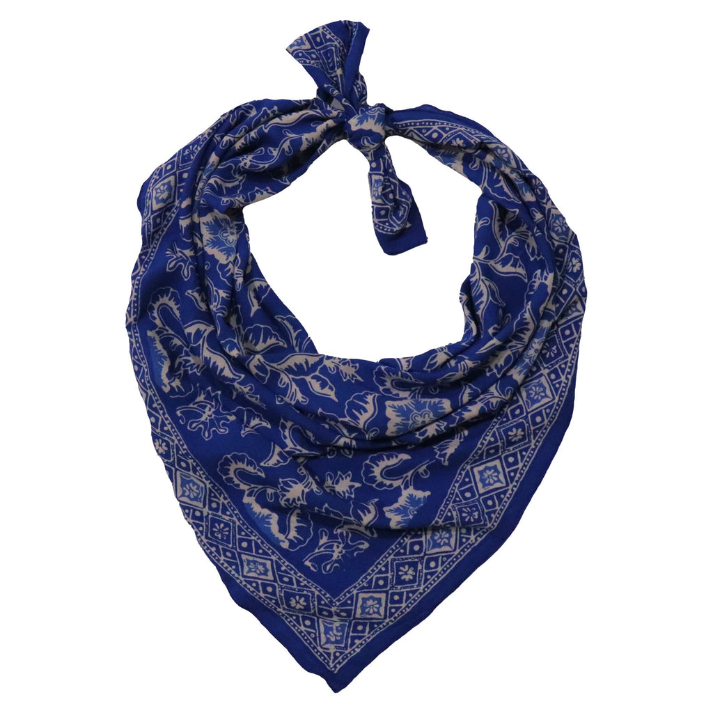 Large 39" Hand Dyed Batik Bandana, Blue Tendril, 100% Cotton - Che Cose Belle