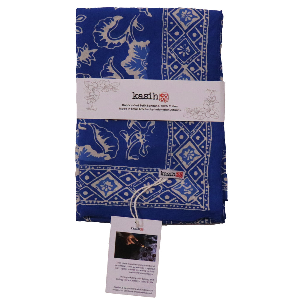 Large 39" Hand Dyed Batik Bandana, Blue Tendril, 100% Cotton - Che Cose Belle