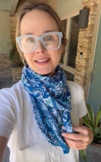 Large 39" Hand Dyed Batik Bandana, Blue Tendril, 100% Cotton - Che Cose Belle