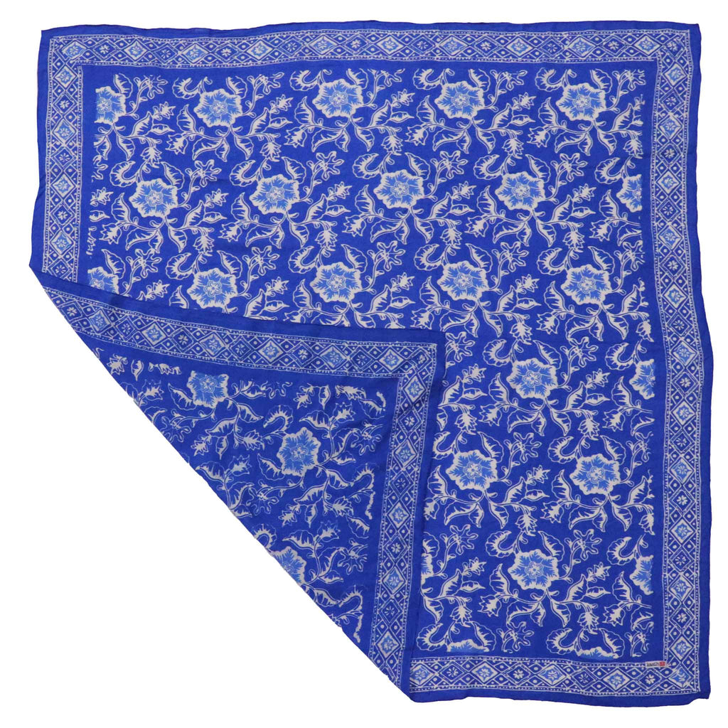 Large 39" Hand Dyed Batik Bandana, Blue Tendril, 100% Cotton - Che Cose Belle
