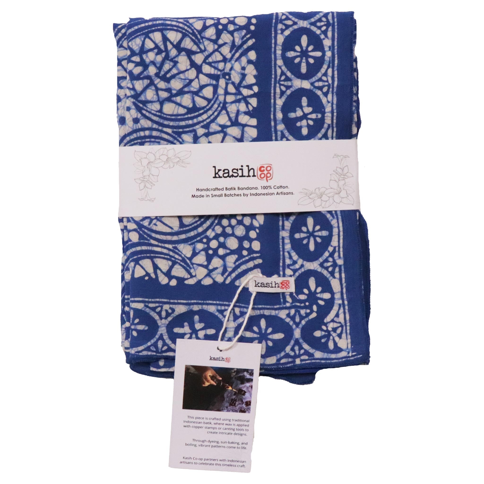 Large 39" Hand Dyed Batik Bandana - Soft Lightweight Cotton, Blue Stone - Che Cose Belle