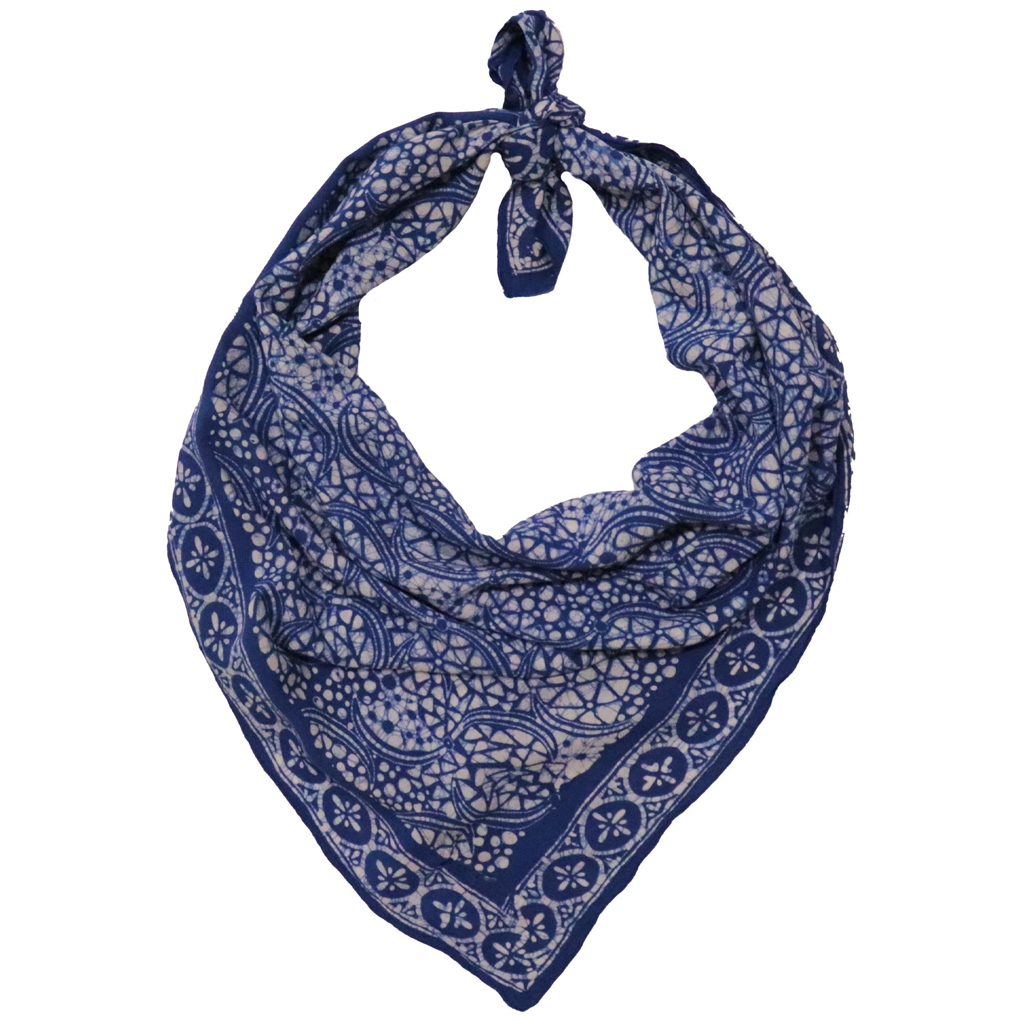Large 39" Hand Dyed Batik Bandana - Soft Lightweight Cotton, Blue Stone - Che Cose Belle