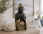Large Black & Gold Praying Buddha Statue | Handcrafted Indonesian Décor - Che Cose Belle