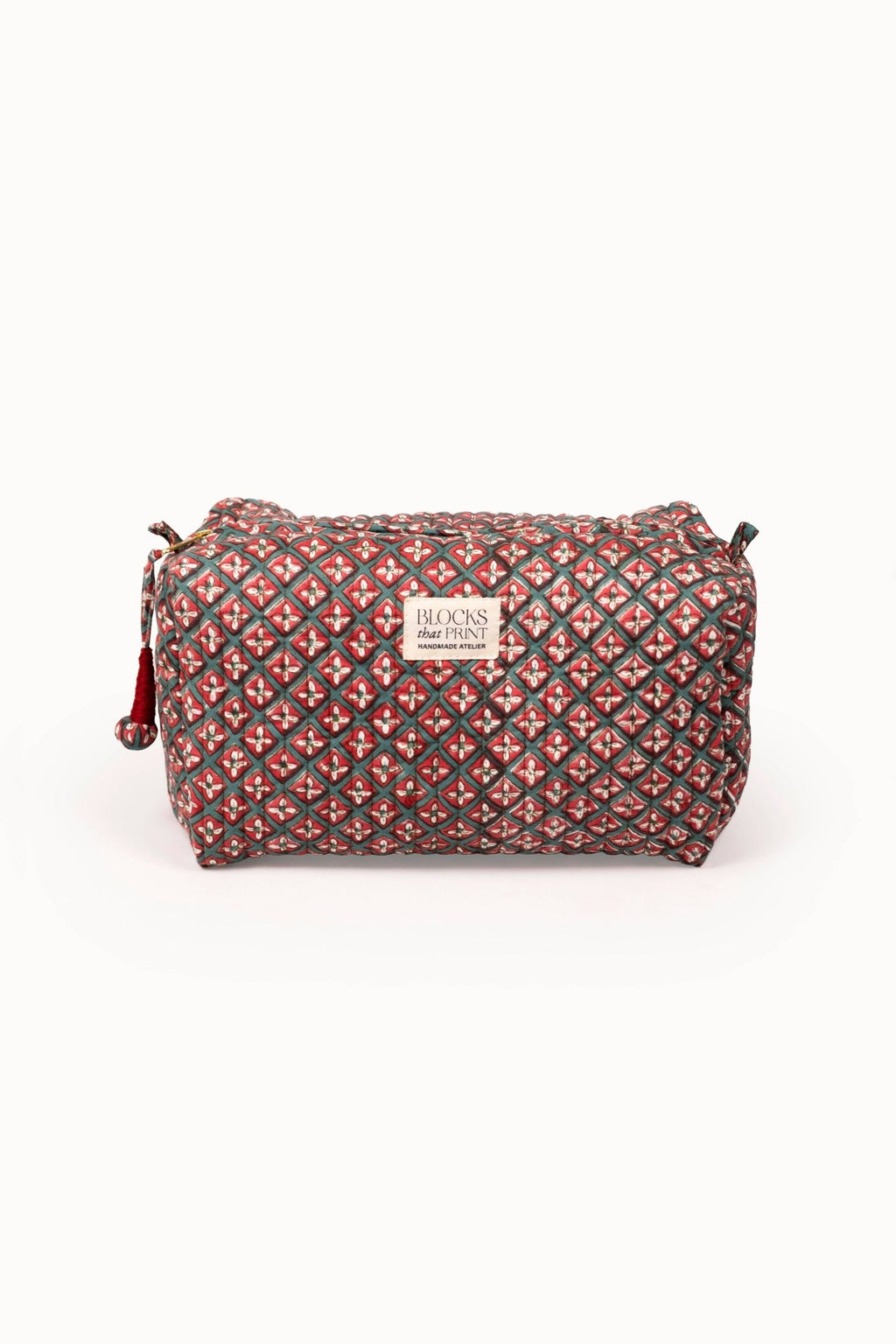 Large Block Print Quilted Travel Pouch - Holiday Crimson - Che Cose Belle