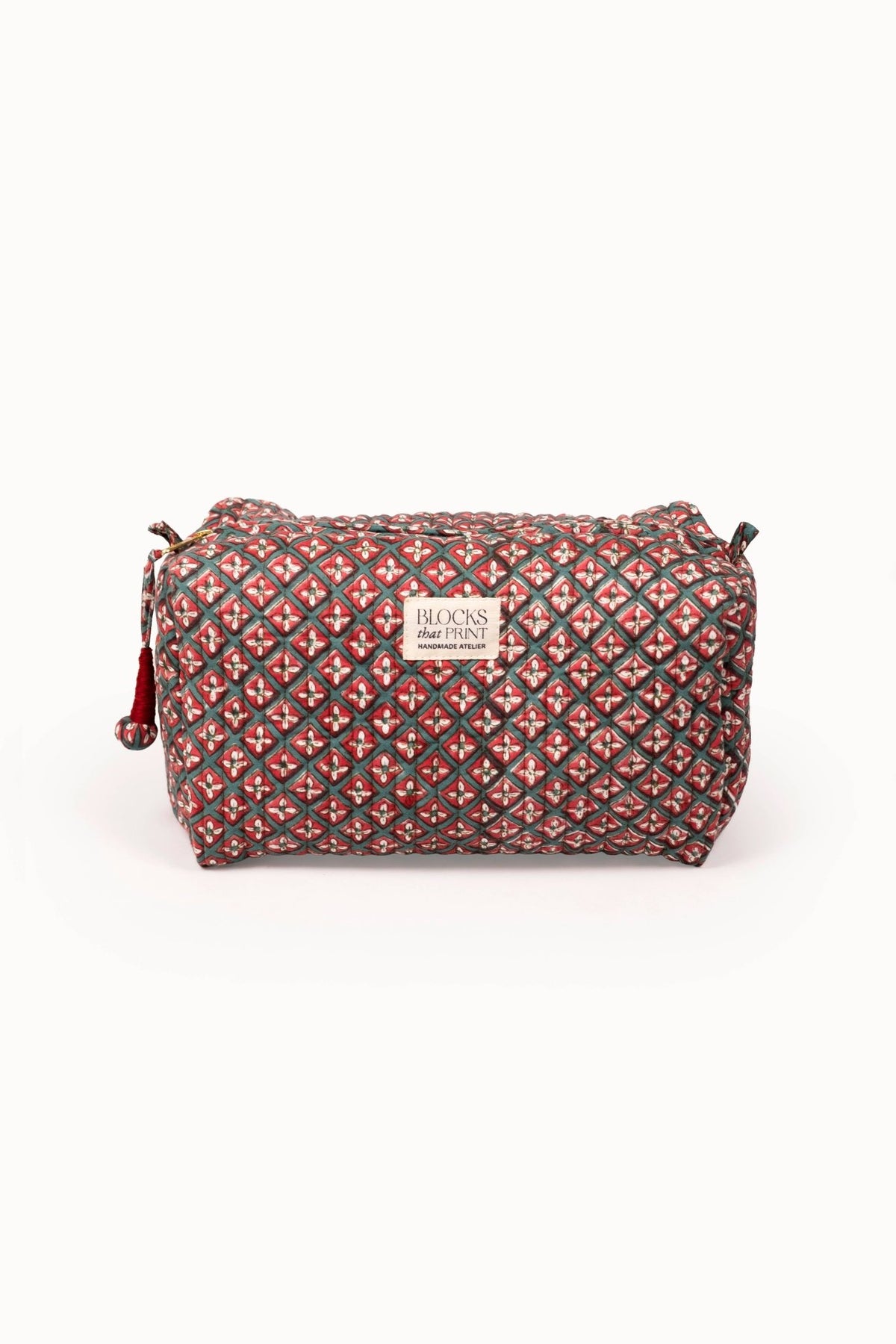 Large Block Print Quilted Travel Pouch - Holiday Crimson - Che Cose Belle
