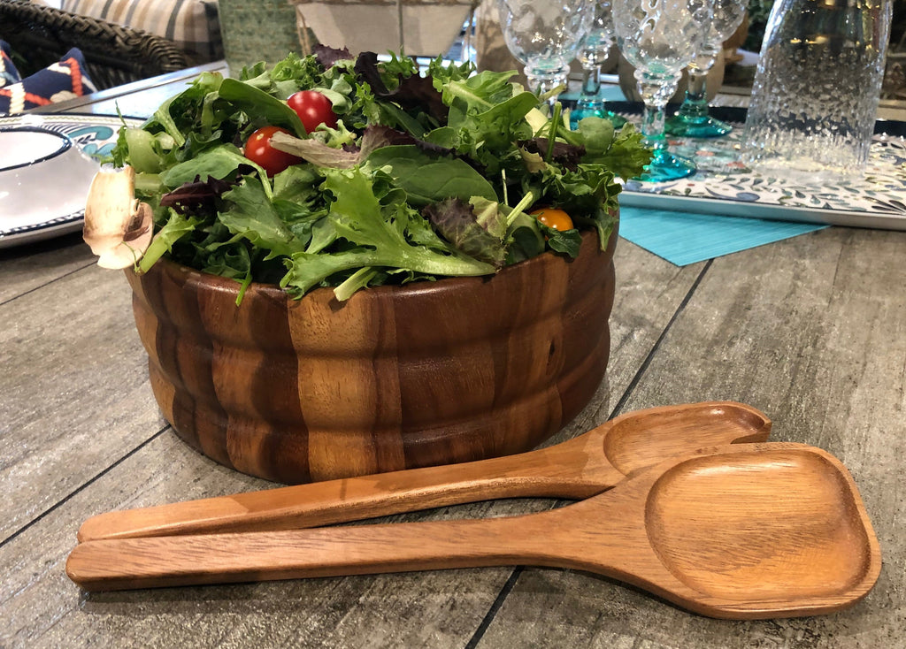 Large Ceramic Salad Bowl With Servers - Serving Bowl For Salads And Fruit