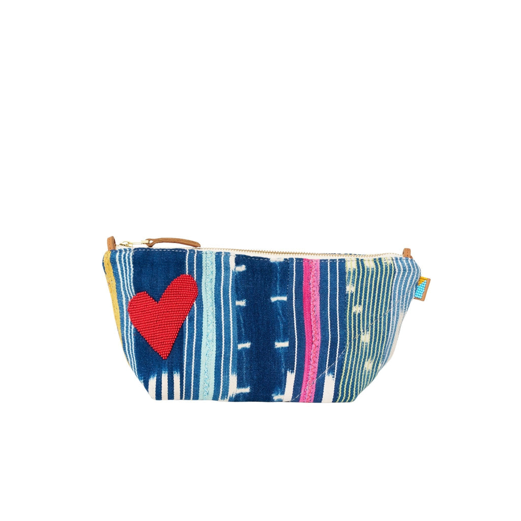 Large Convertible Pouch - Baule Cloth with Red Beaded Heart - Che Cose Belle