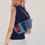 Large Convertible Pouch - Baule Cloth with Red Beaded Heart - Che Cose Belle