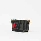 Large Convertible Pouch - Safari Kuba with Beaded Red Heart with Medium Leather Strap - Che Cose Belle