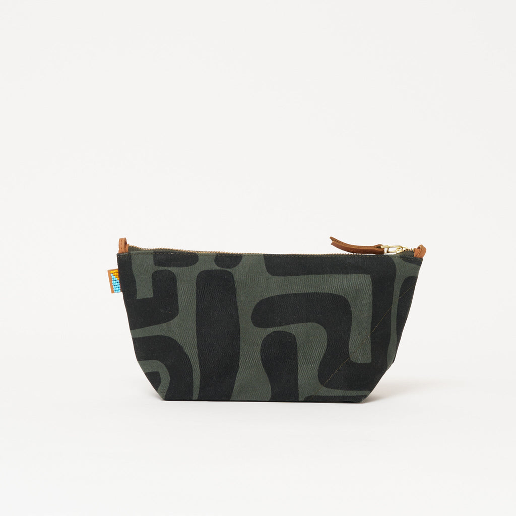 Large Convertible Pouch - Safari Kuba with Beaded Red Heart with Medium Leather Strap - Che Cose Belle