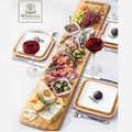 Large Feast Charcuterie Plating Set Including Long Bamboo Serving Tray And Square Bamboo Platters With Fine Porcelain Plates To Match - Che Cose Belle