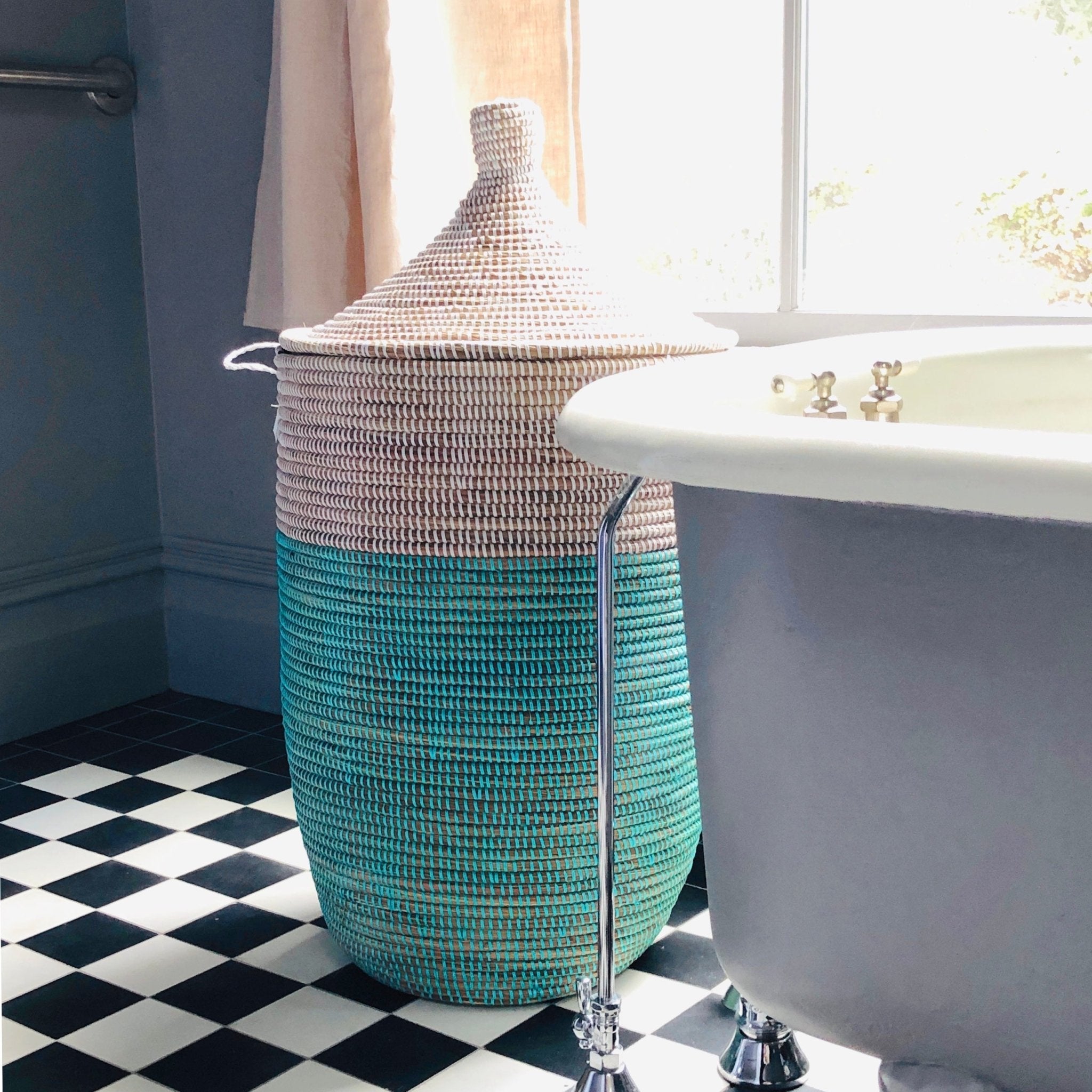 Large Two - Tone Basket - Turquoise + White - Che Cose Belle