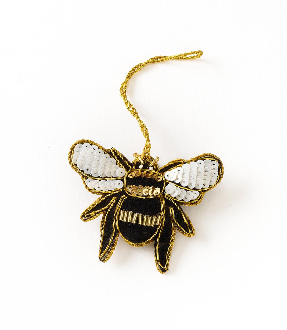 Larissa Plush Bee Beaded Felt Ornament - Embroidered - Che Cose Belle