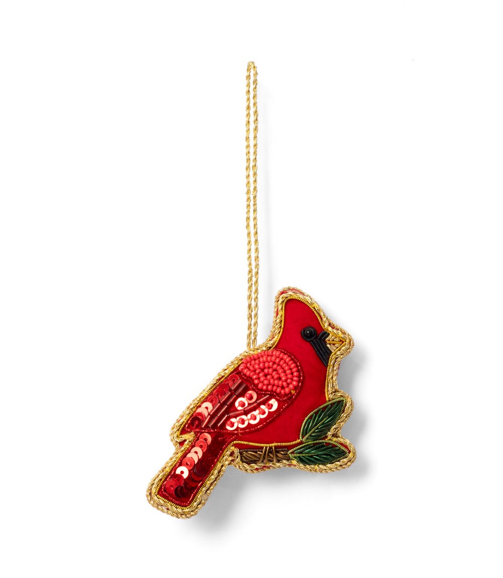 Larissa Plush Cardinal Beaded Fabric Ornament - Embroidered - Che Cose Belle