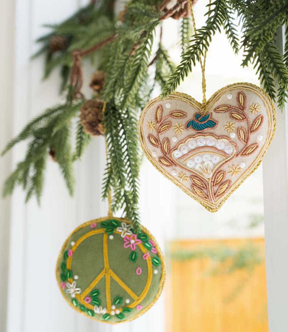 Larissa Plush Floral Peace Sign Beaded Fabric Ornament - Embroidered - Che Cose Belle