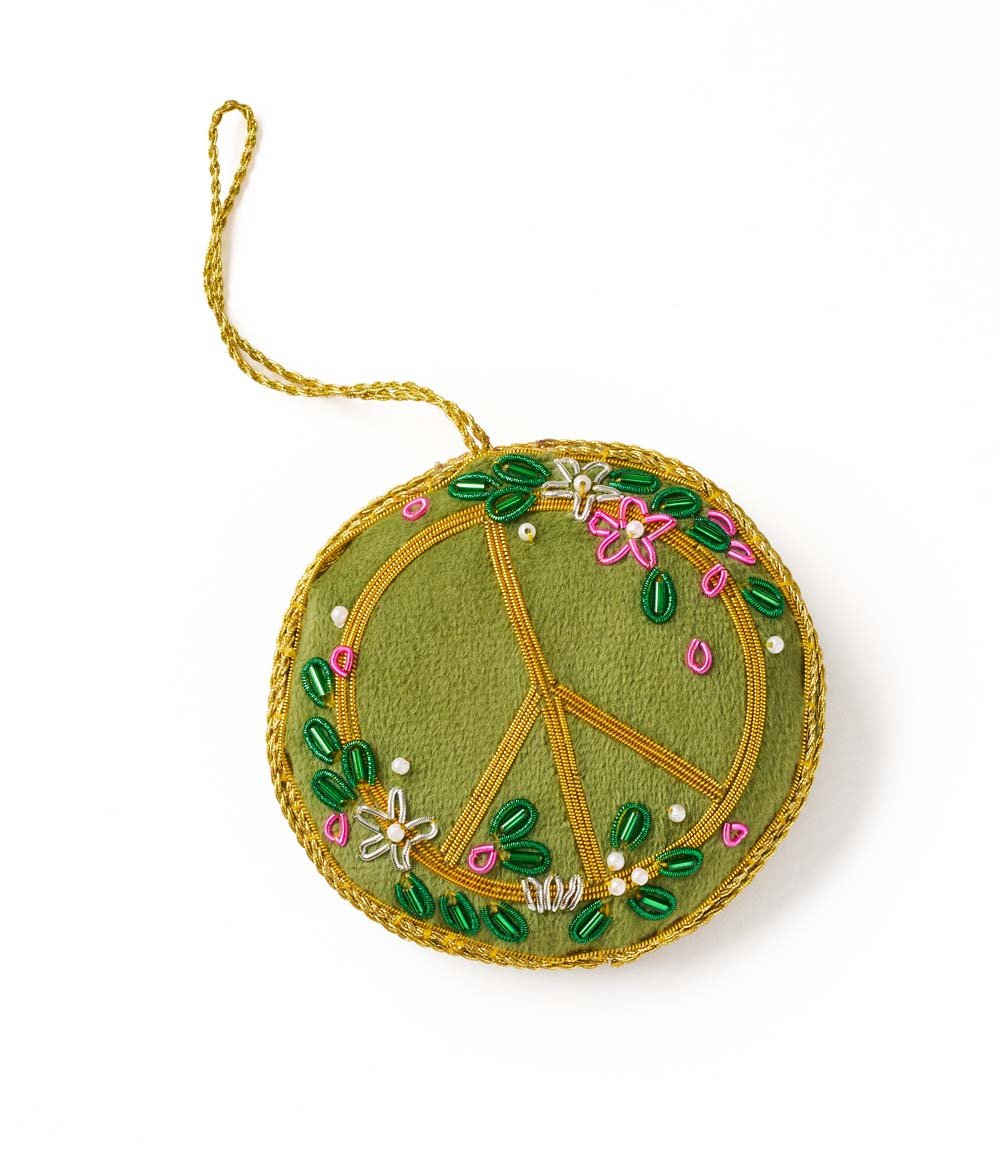 Larissa Plush Floral Peace Sign Beaded Fabric Ornament - Embroidered - Che Cose Belle