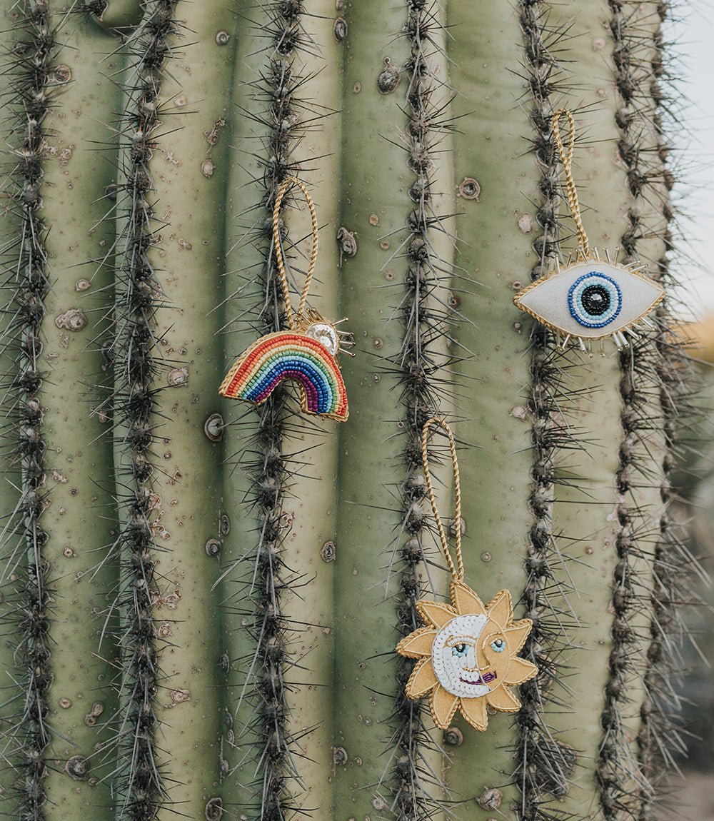 Larissa Plush Sun Moon Felt Ornament - Hand Embroidered - Che Cose Belle