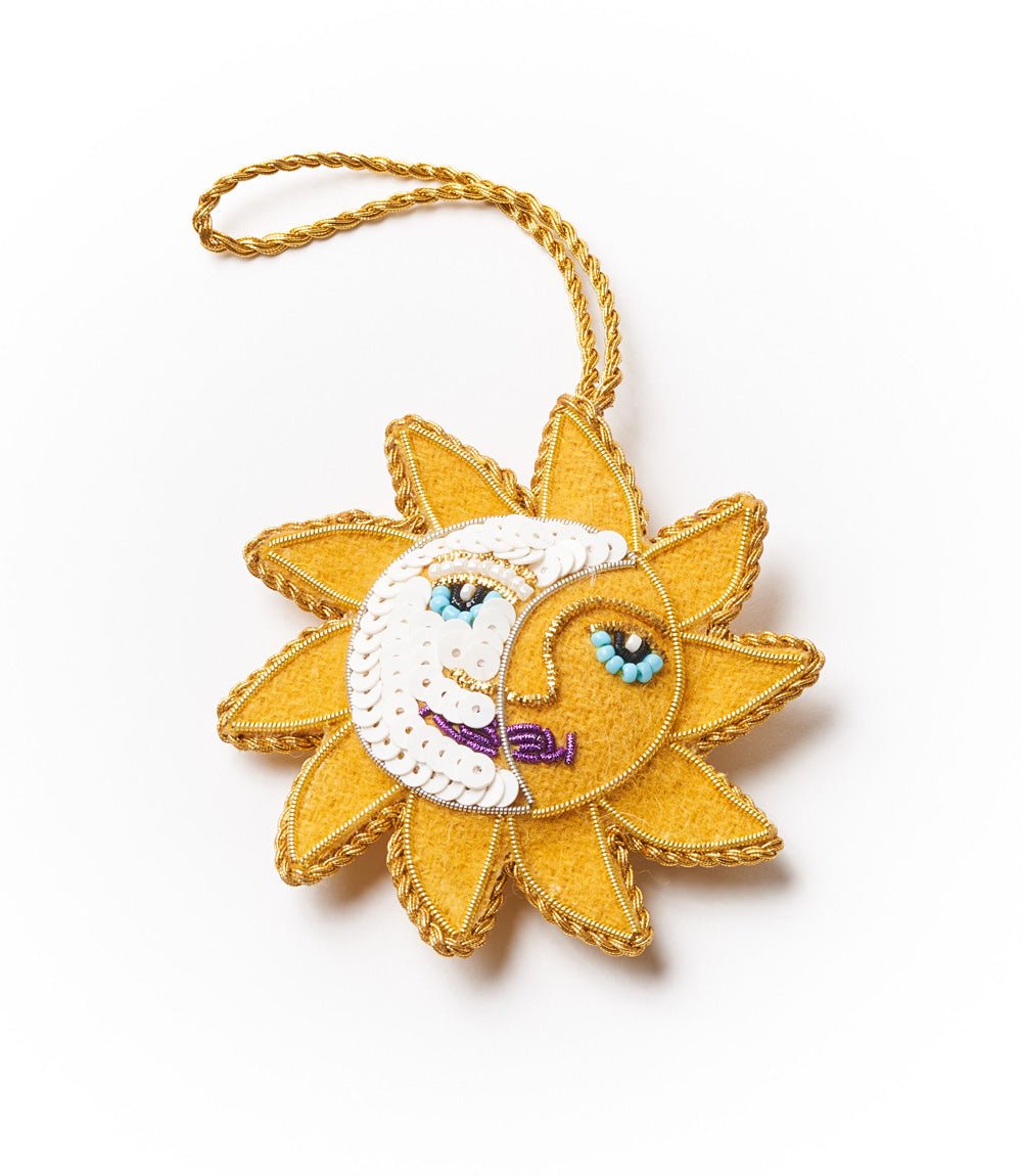 Larissa Plush Sun Moon Felt Ornament - Hand Embroidered - Che Cose Belle