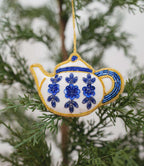 Larissa Plush Teapot Beaded Fabric Ornament - Embroidered - Che Cose Belle