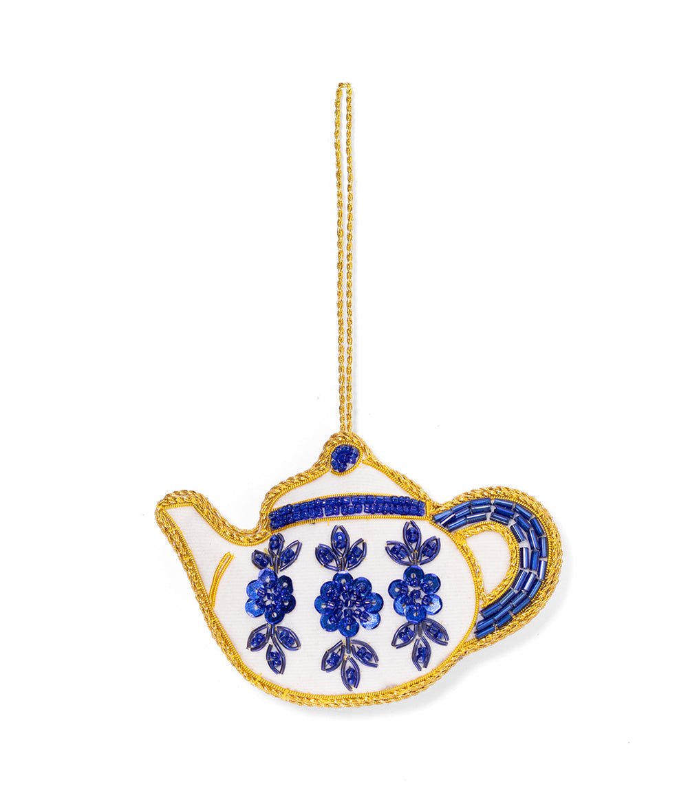Larissa Plush Teapot Beaded Fabric Ornament - Embroidered - Che Cose Belle