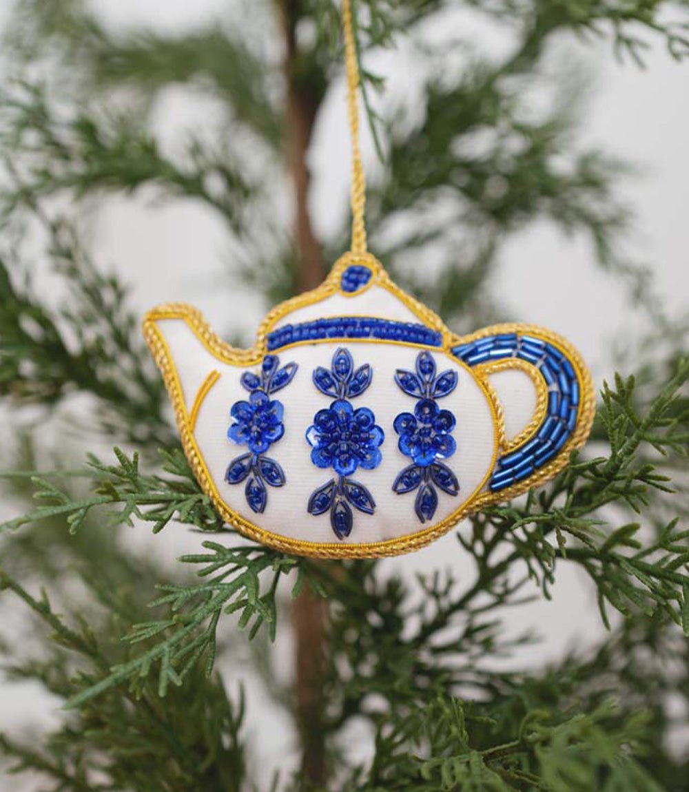 Larissa Plush Teapot Beaded Fabric Ornament - Embroidered - Che Cose Belle