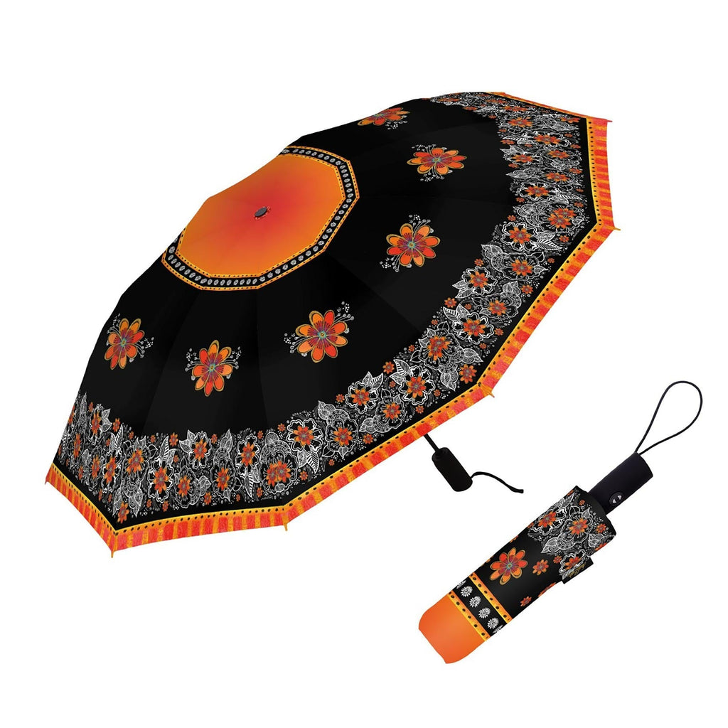 Laurel Burch "Orange Blossoms" Travel Umbrella – Compact, One-Touch Open & Close - Che Cose Belle