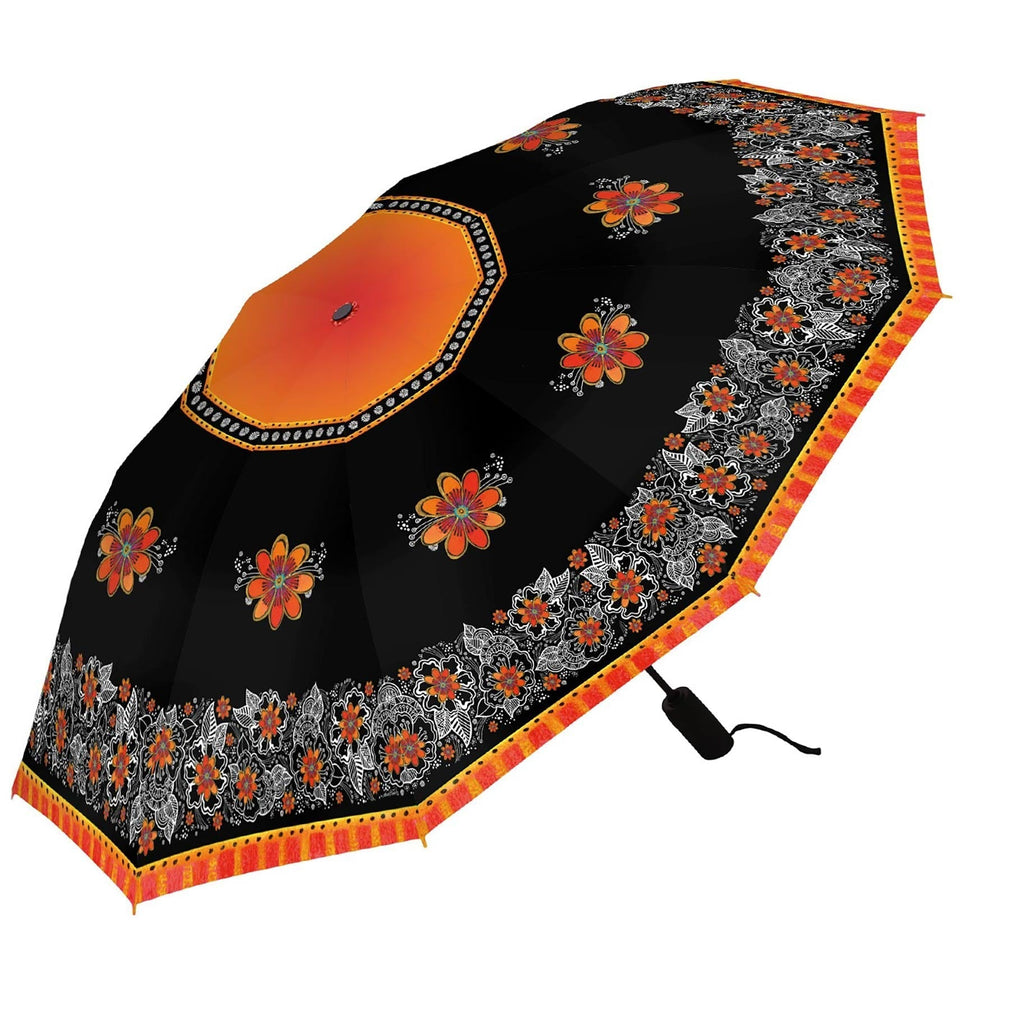 Laurel Burch "Orange Blossoms" Travel Umbrella – Compact, One-Touch Open & Close - Che Cose Belle