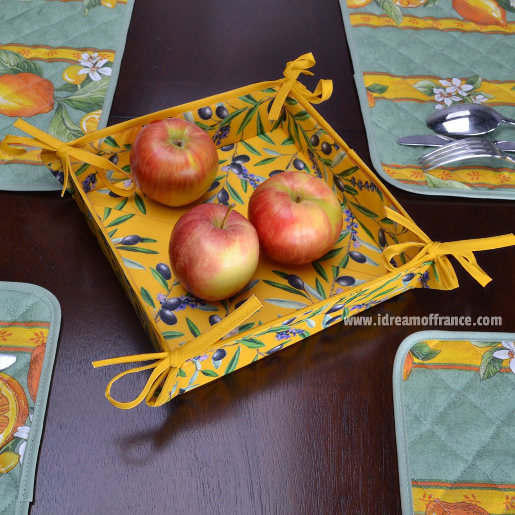 Lauris Yellow Coated Cotton French Bread Basket by Tissus Toselli - Che Cose Belle